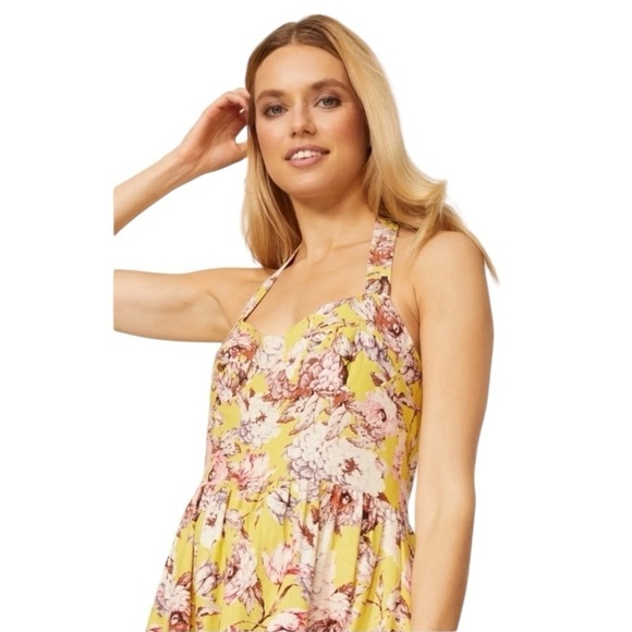 Bardot Labella Women’s Floral Halter Yellow Midi Linen Spring Summer Dress SZ S - Picture 3 of 14